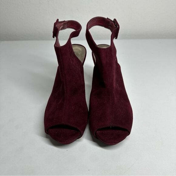 Madden Girl Burgundy Minimalist Buckle Peep Toe Stiletto Heeled Booties Size 6 - Picture 2 of 12